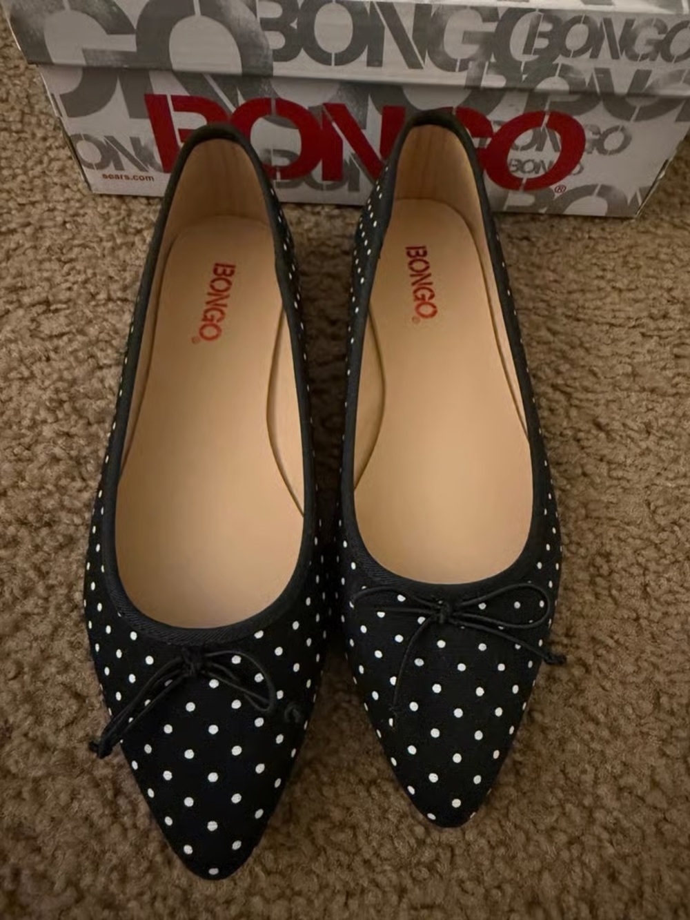 BONGO Black Polka Dot Pointed-Toe Ballet Flats